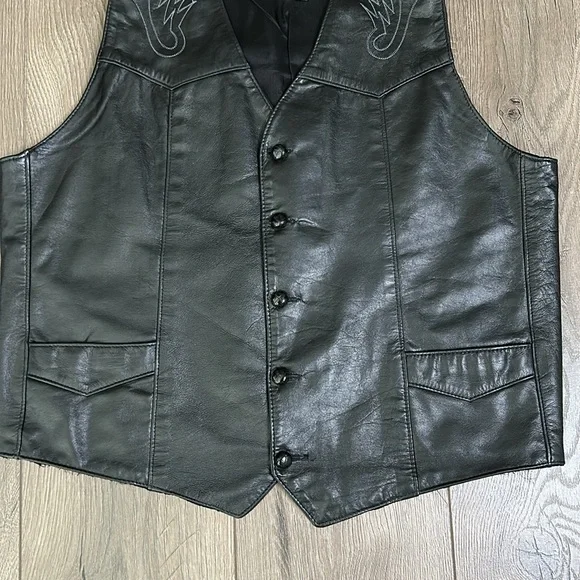 Ruddock Vintage Black Leather Western‎ Cowboy Vest Size 42